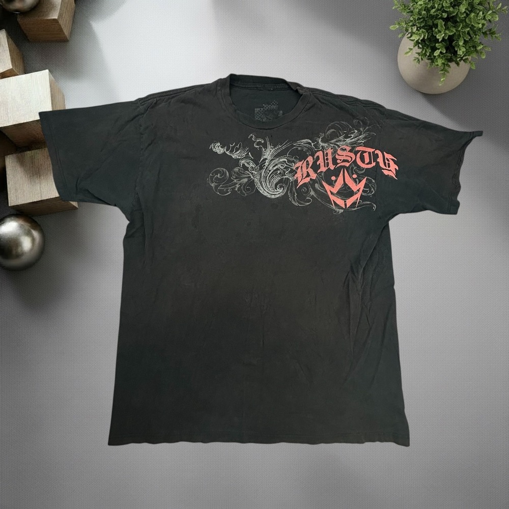 Vintage Rusty Graphic T Shirt Black XL Y2K Skater Grunge Boxy Tee 1684